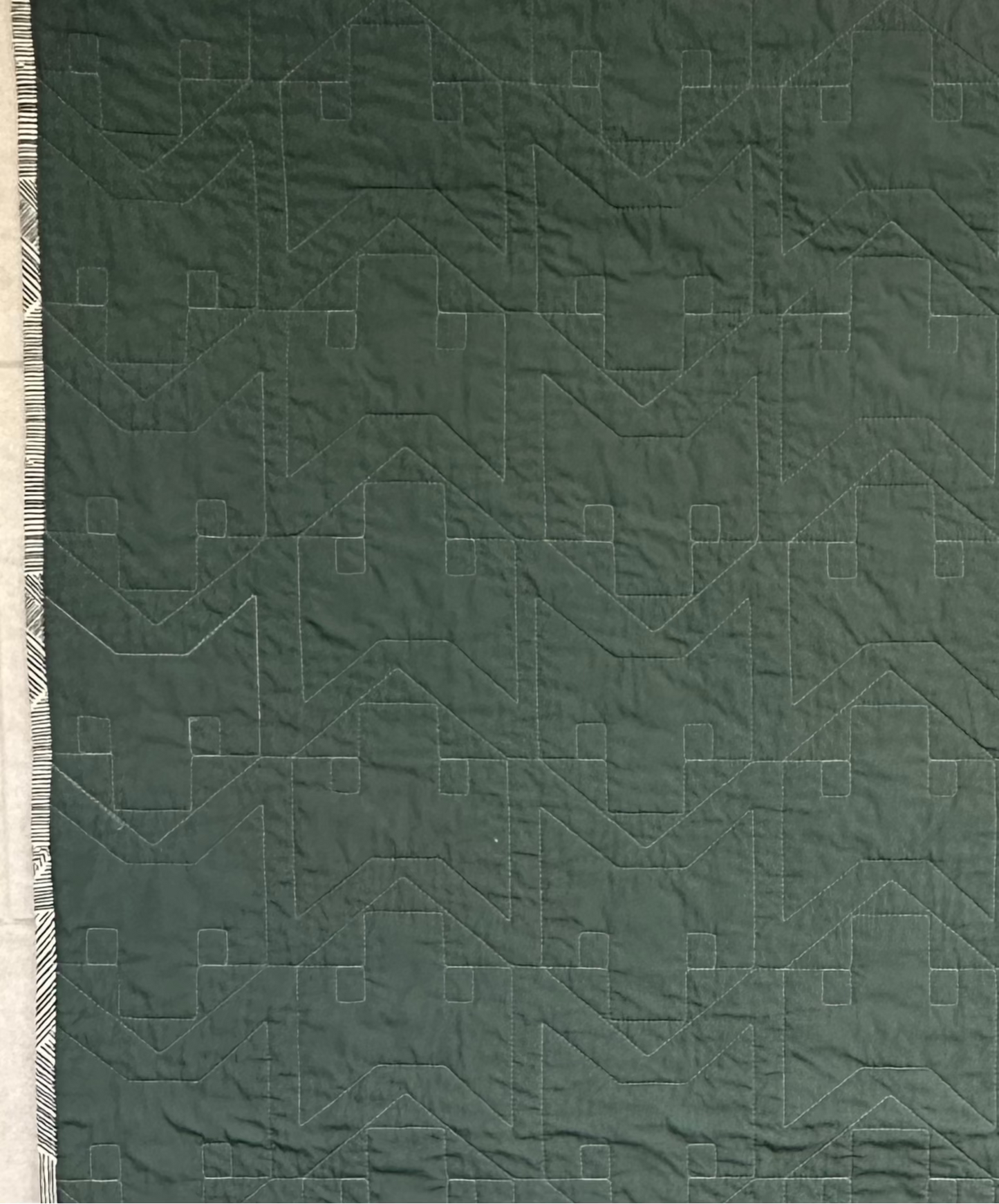 Fox Stitch Shades of Green Whole Cloth Baby Quilt