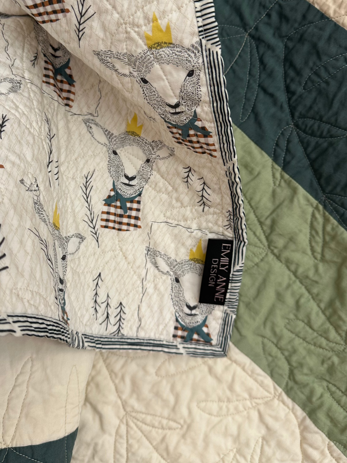 Green and Cream Striped Baby Quilt