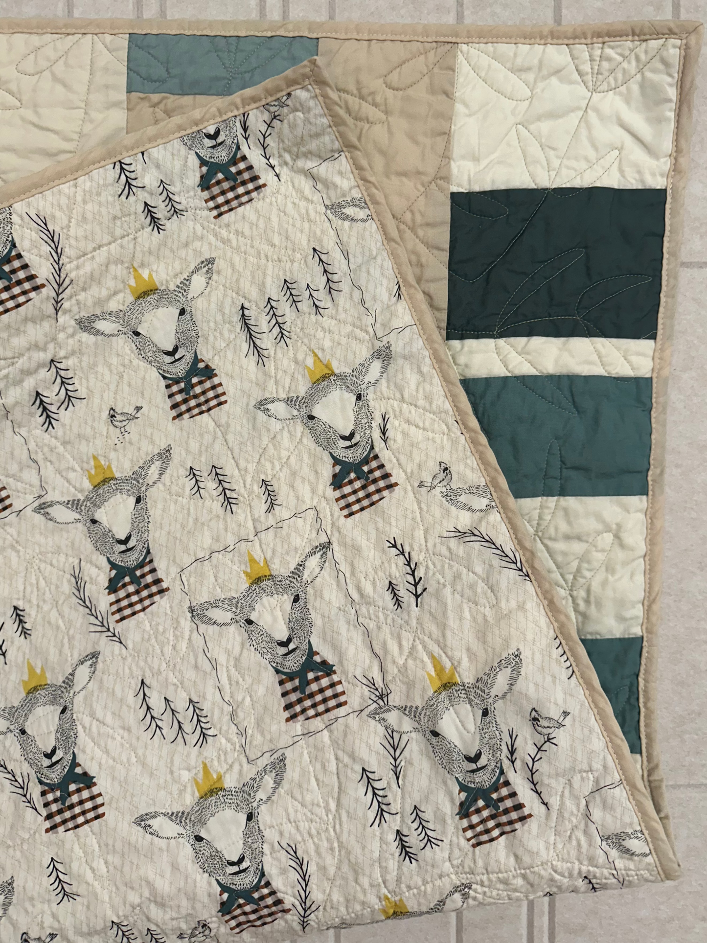 Blue and Cream Striped Baby Quilt