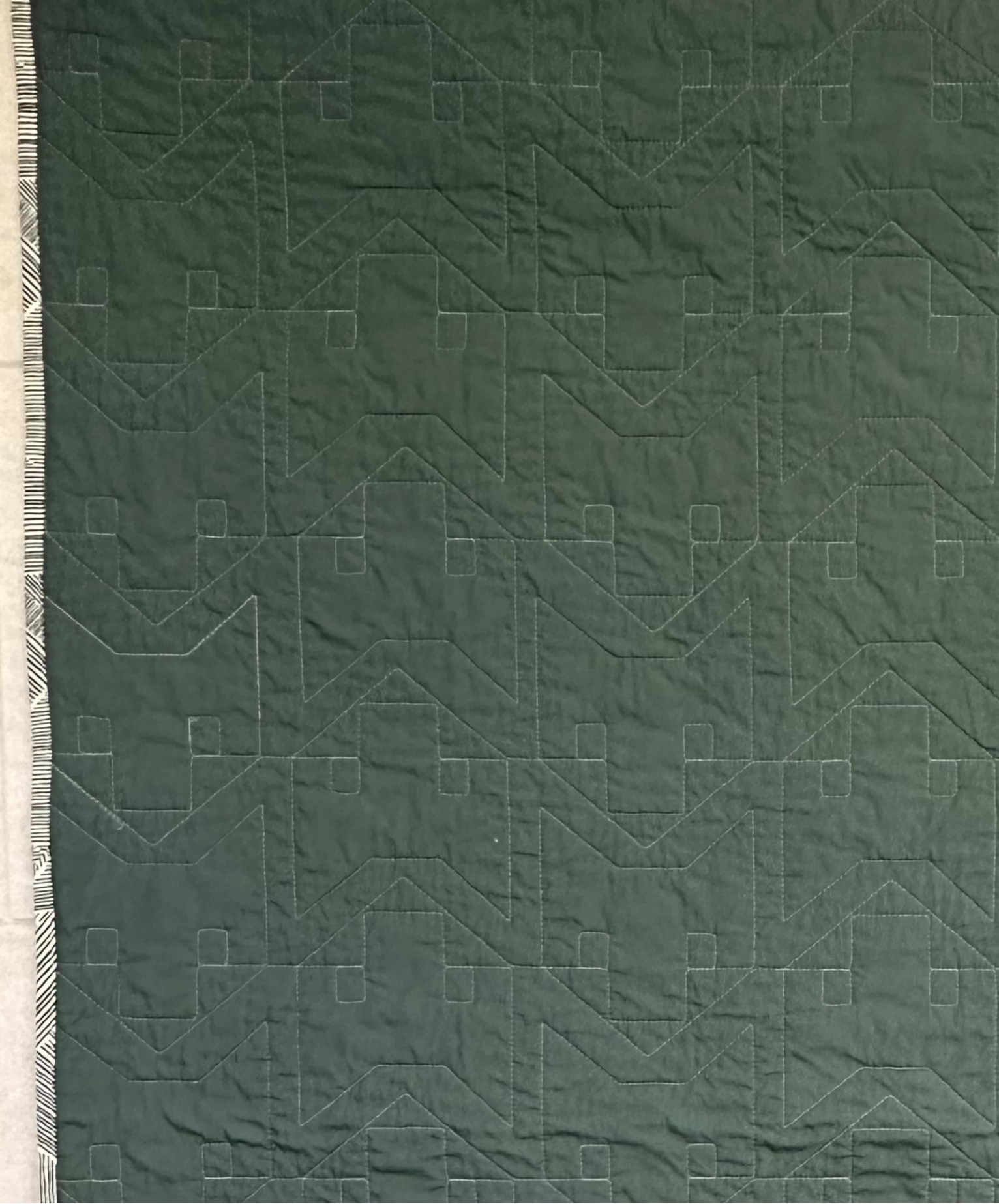 Fox Stitch Shades of Green Whole Cloth Baby Quilt