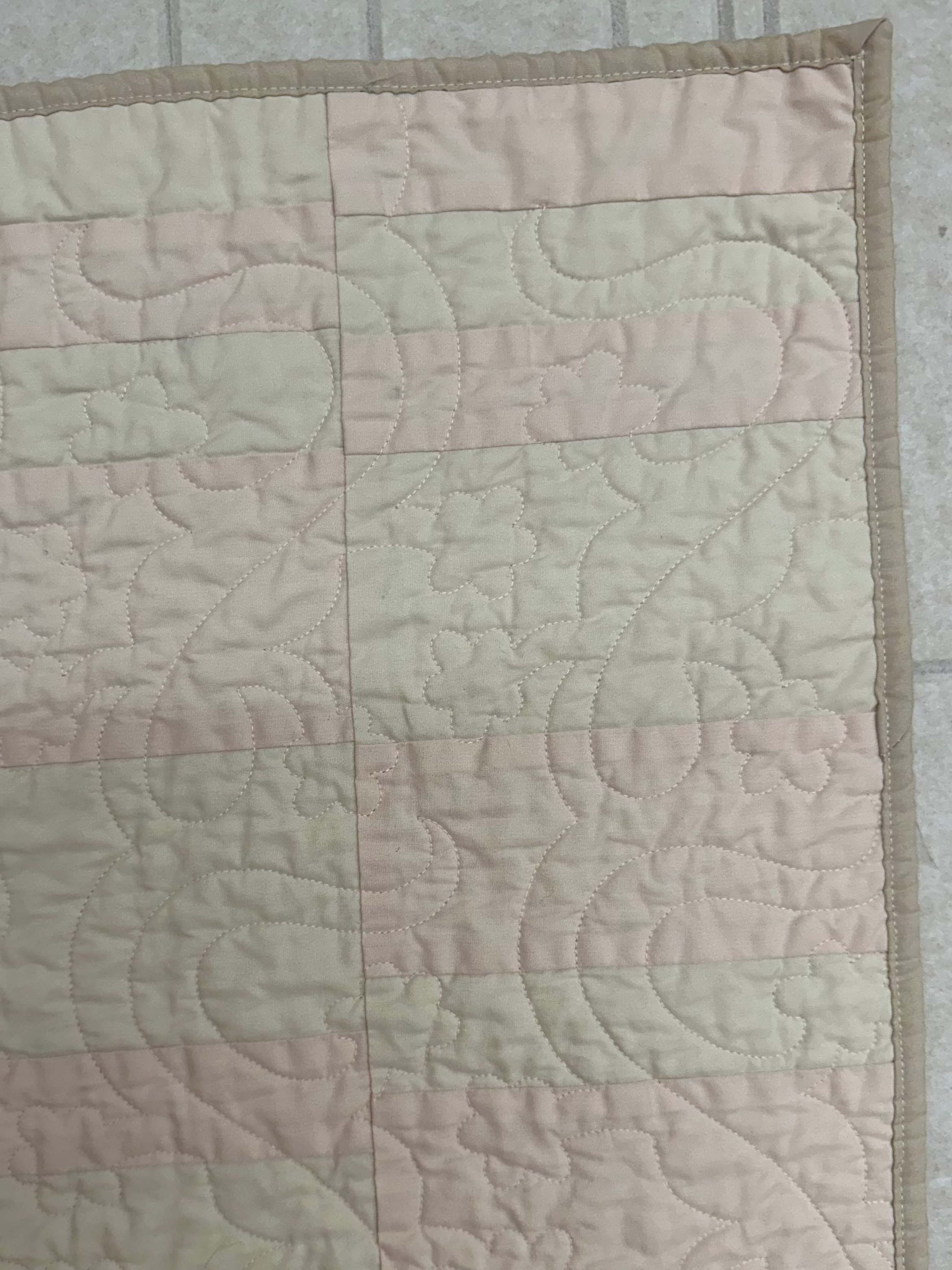 Neutral Pink Striped Baby Quilt