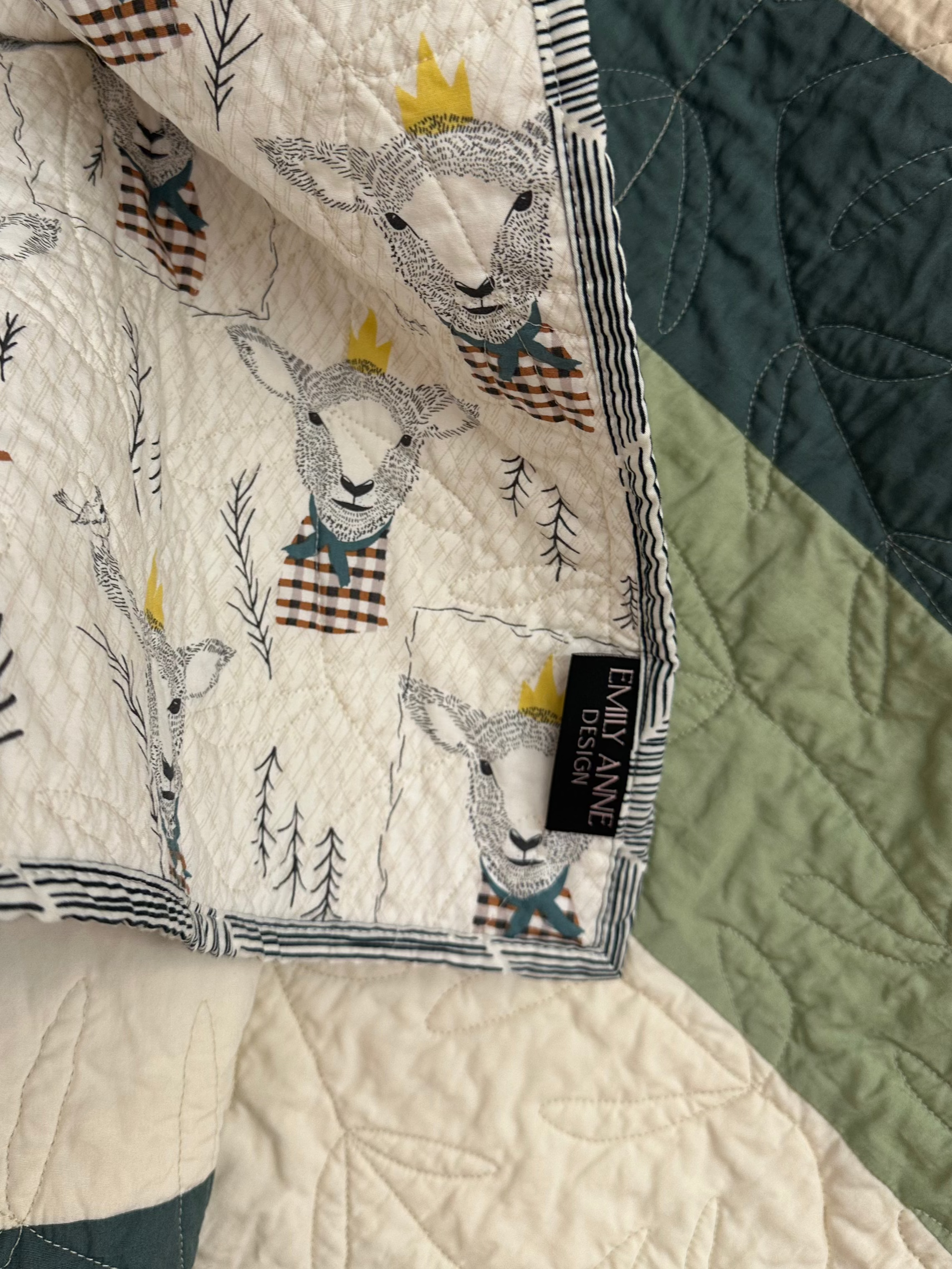 Green and Cream Striped Baby Quilt